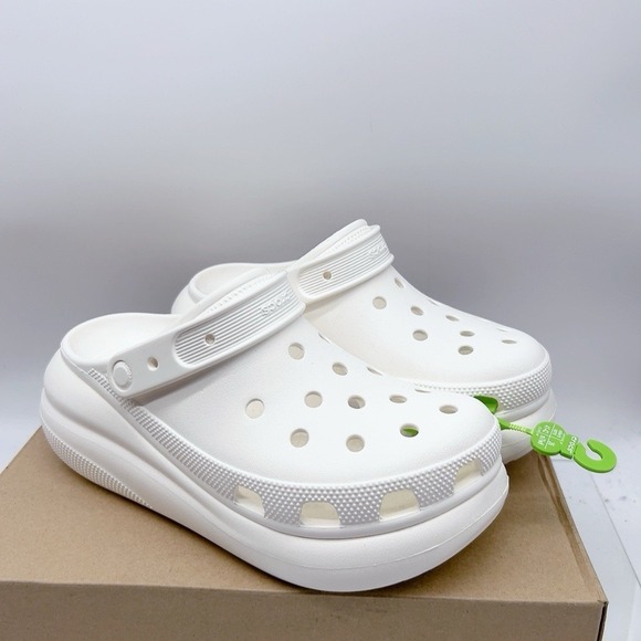 CROCS Shoes - Crocs Classic Crush Platform White Perforated Slip On Clog Shoes Womens US 10